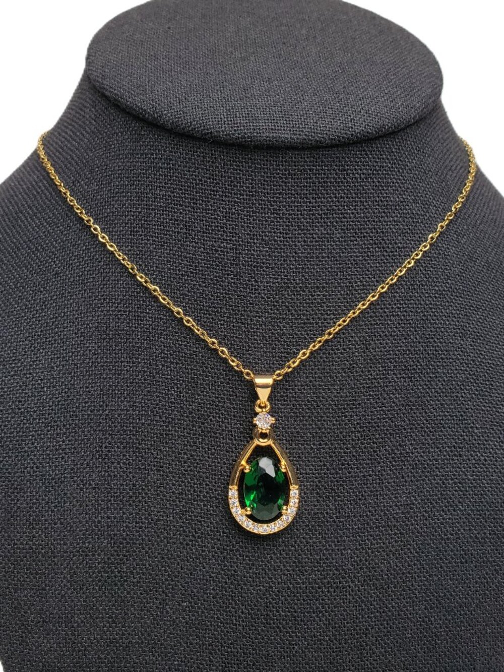 14K Gold Womens 2ct Green Emerald Gemstone Diamond Necklace 14 K Silver Jewelry